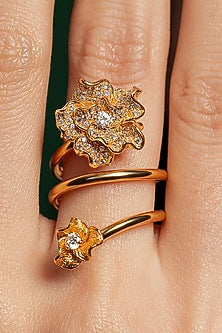 Gold Plated Diamond Floral Ring