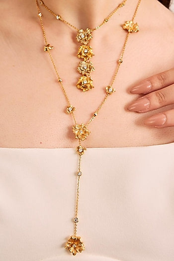 Gold Plated White Stone Floral Pendant Necklace