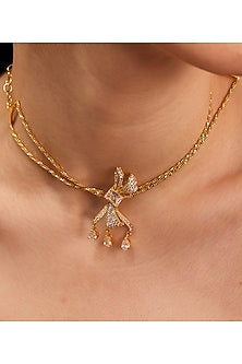Gold Plated Diamond Handcrafted Bow Choker Necklace