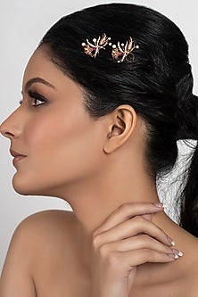 Rose Gold Plated Swarovski Crystal Floral Hair Pin