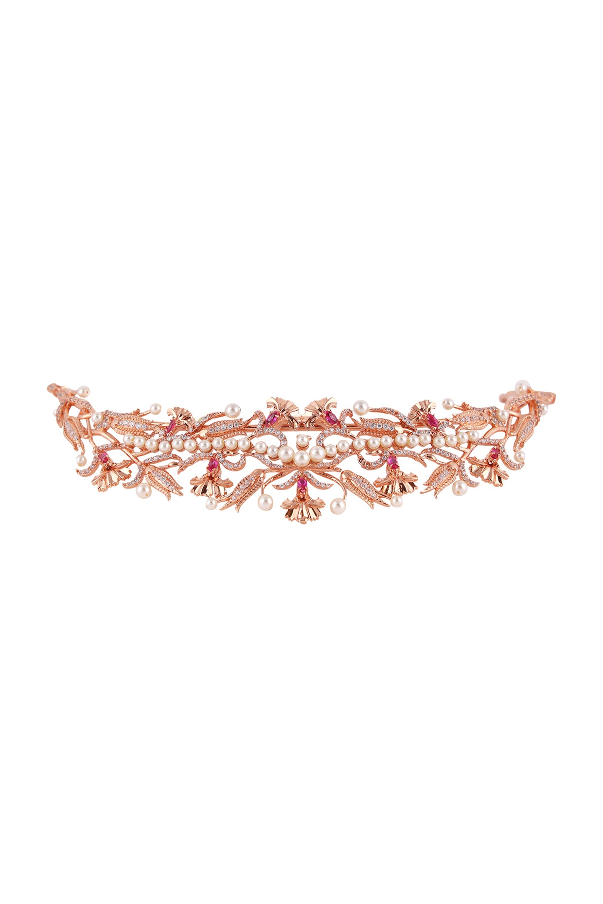 Rose Gold Plated Swarovski Crystal & Pearls Persian Tulip Head Piece