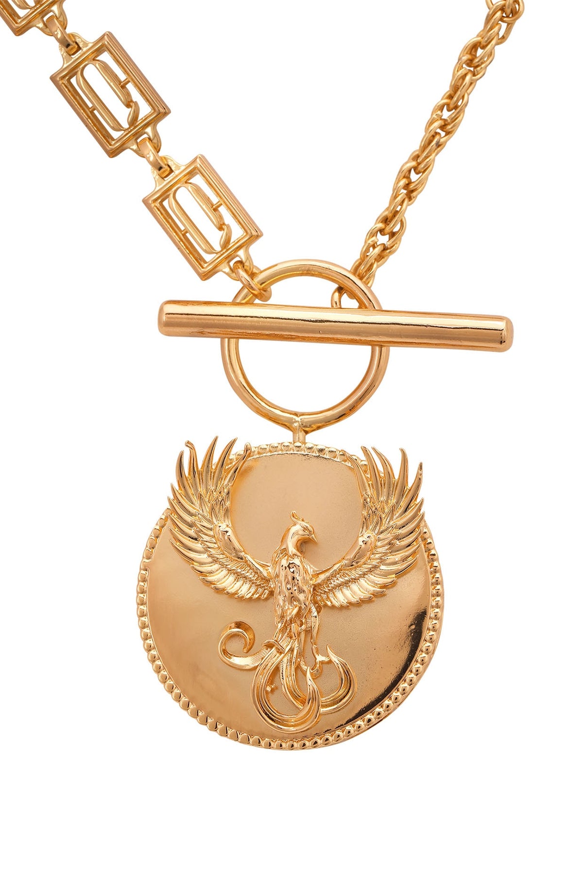 Gold Finish Phoenix Motif Pendant Necklace
