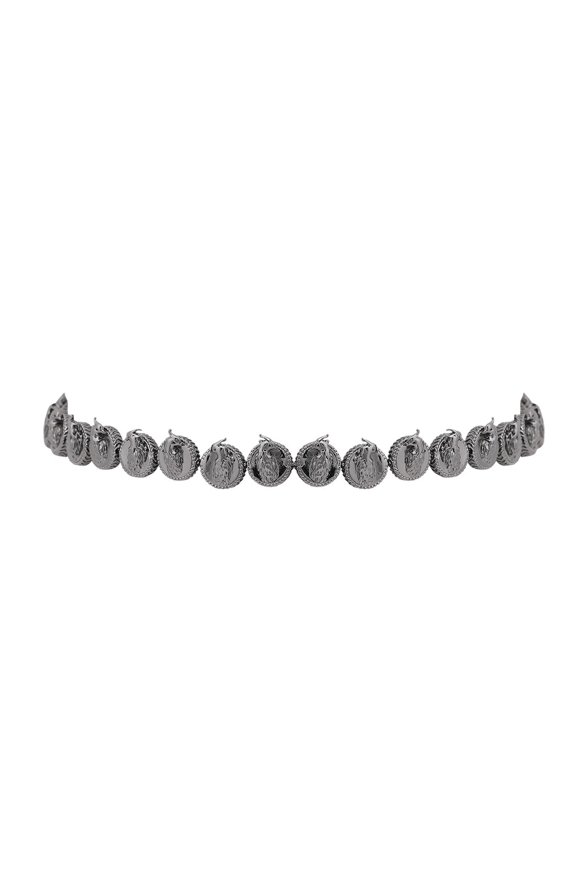 Gunmetal Finish Phoenix & Leaf Motifs Choker Necklace