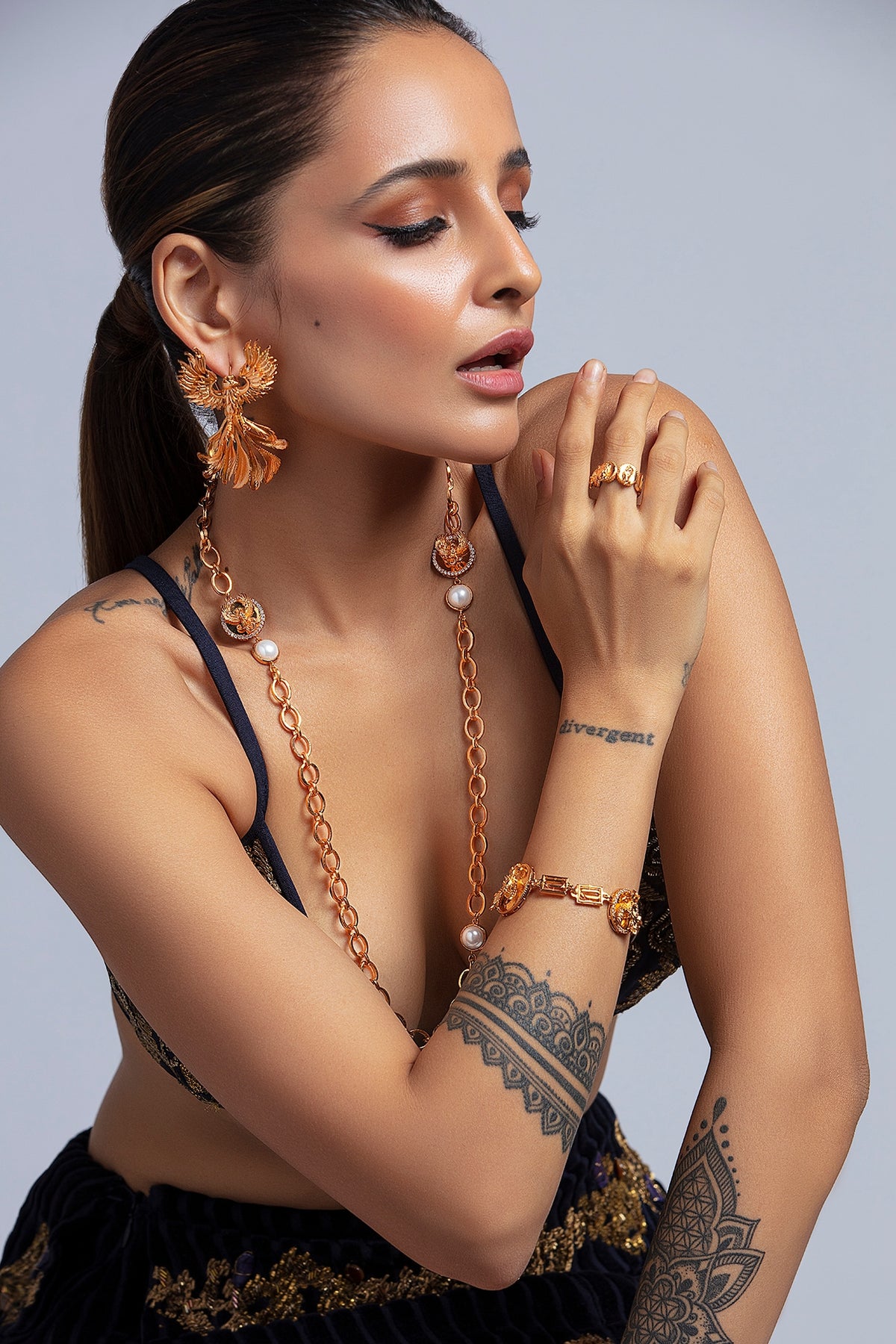Gold Finish Dangler Earrings In Brass