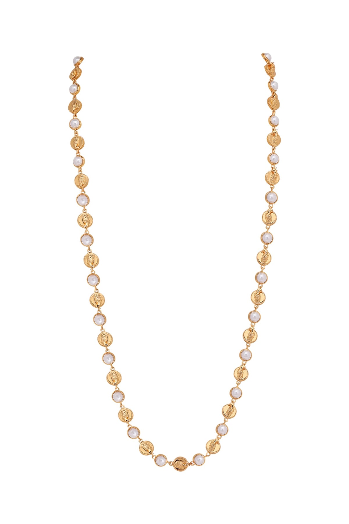 Gold Finish Phoenix Coins & Pearls Necklace