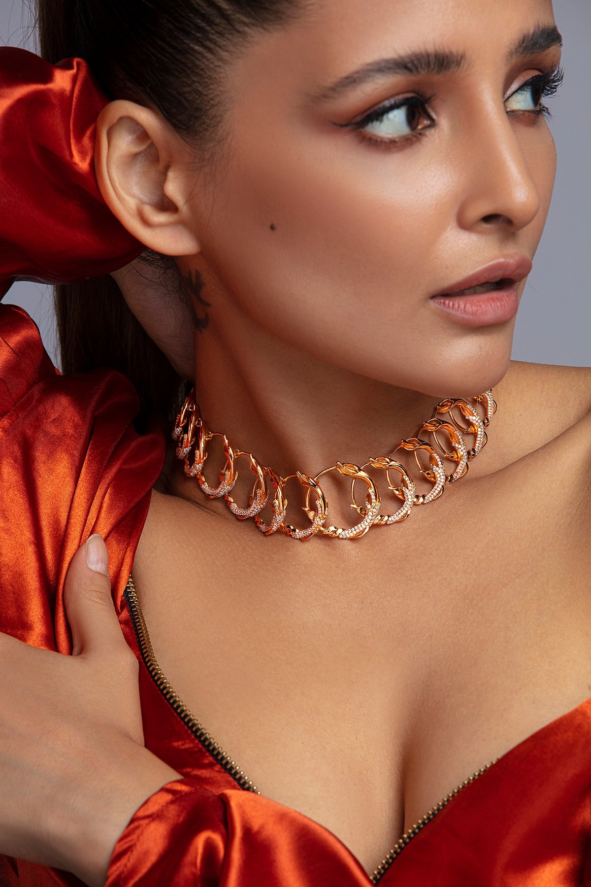 Gold Finish Floral Vines Necklace