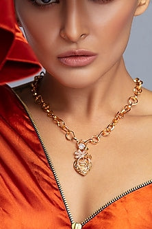 Gold Finish Heart Pendant Necklace