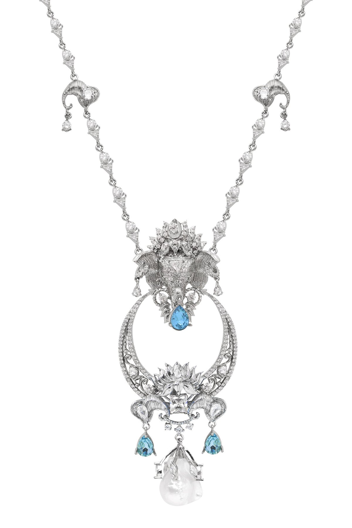 White Plated Motifs & Swarovski Necklace