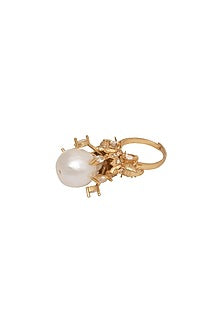 Gold Plated Baroque Pearl & Swarovski Ring