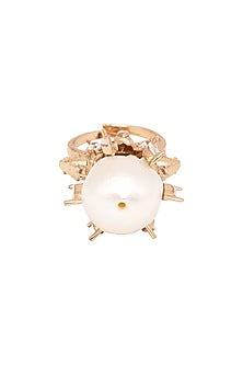 Rose Gold Plated Baroque Pearl & Swarovski Ring