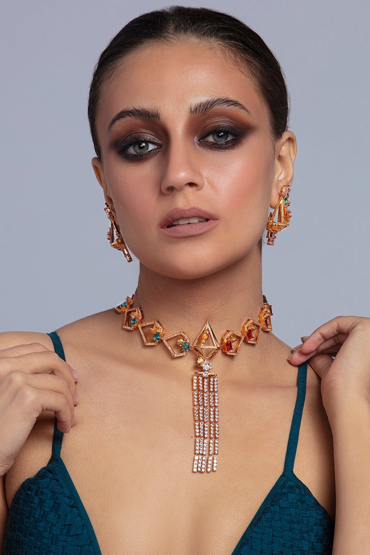 Gold Finish Crystals Handcrafted Choker Necklace