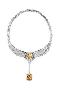 White Finish Champagne Swarovski Long Necklace In Sterling Silver