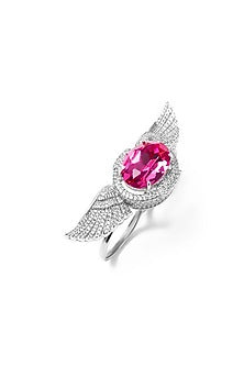 White Finish Pink Swarovski Ring In Sterling Silver
