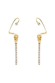 Gold Plated Swarovski Stone Horse Face Ear Cuff In Sterling Silver