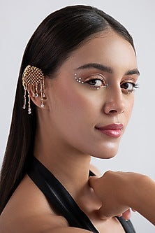 Gold Finish Swarovski Earcuffs In Sterling Silver