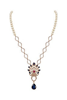 Rose Gold Plated Ruby Red Gemstone & Sapphire Long Necklace