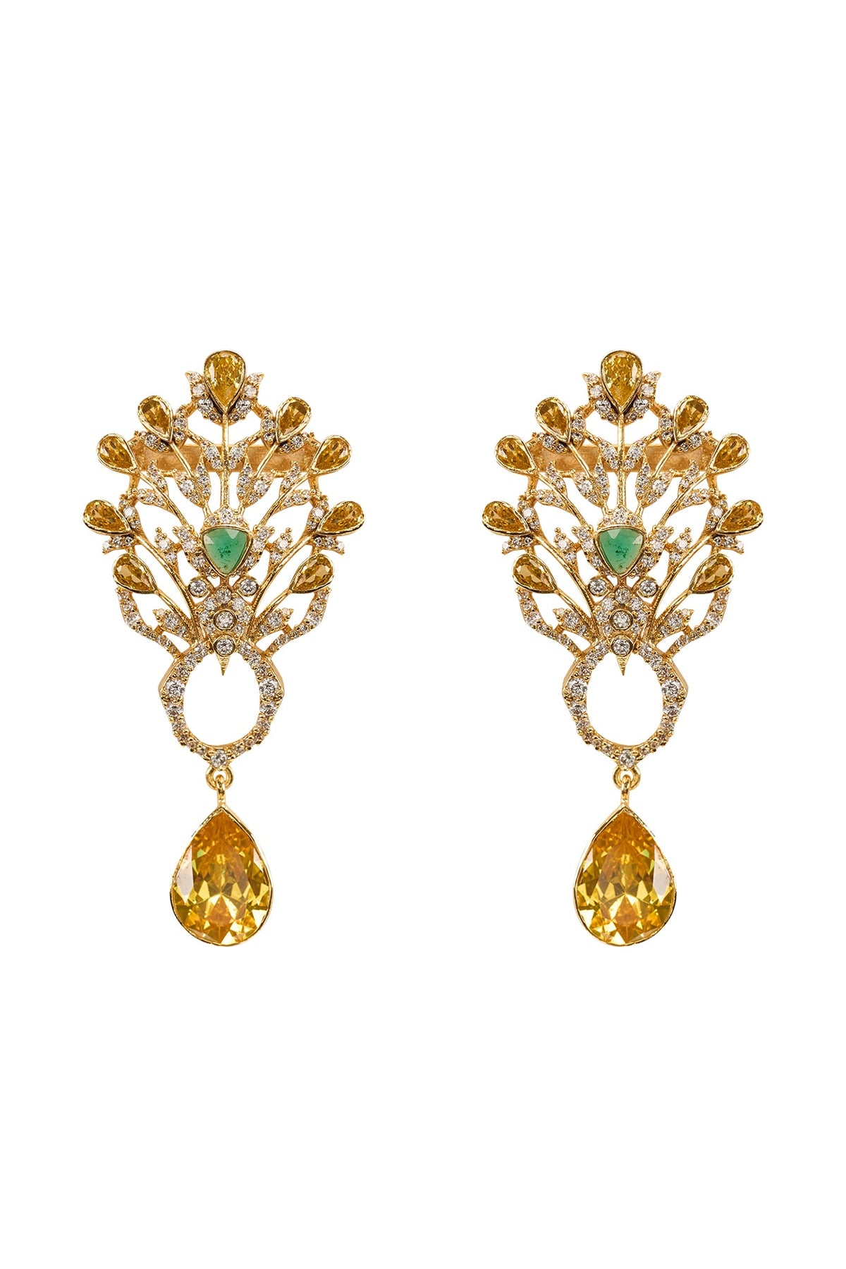 Gold Plated Emerald & Citrine Stone Dangler Earrings
