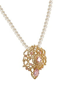 Gold Plated Rose Quartz & Swarovski Pearl Long Necklace