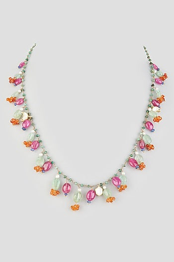 Gold Finish Emerald Necklace In Sterling Silver