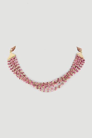 Gold Finish Ruby Choker Necklace In Sterling Silver