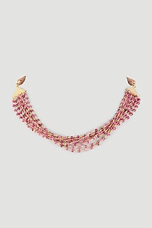 Gold Finish Ruby Choker Necklace In Sterling Silver