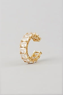 Gold Finish Crystal Adjustable Ring In Sterling Silver