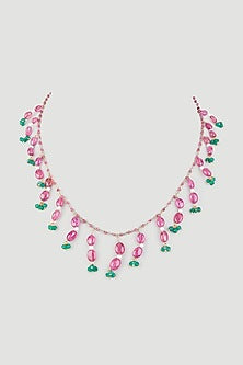 Gold Finish Ruby Necklace In Sterling Silver