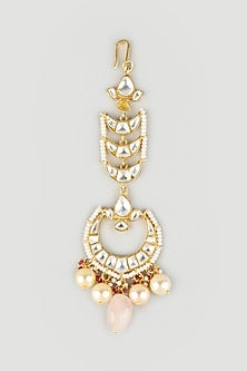 Gold Finish Kundan Polki Maangtikka In Sterling Silver