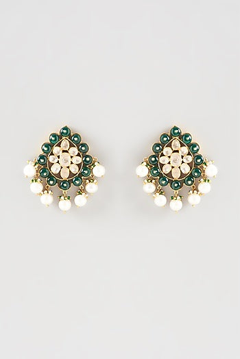 Gold Plated Kundan Polki Handcrafted Dangler Earrings In Sterling Silver