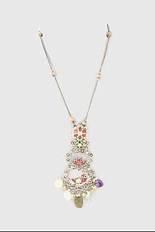 Gold Plated Kundan Polki Handcrafted Necklace In Sterling Silver