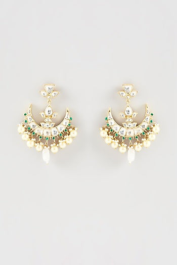 Gold Plated Kundan Polki Handcrafted Dangler Earrings In Sterling Silver