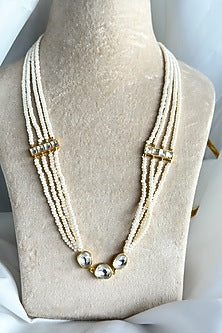 Gold Plated Kundan Polki Long Necklace In Sterling Silver