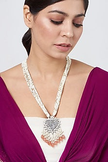 Gold Plated Kundan Polki Long Necklace In Sterling Silver