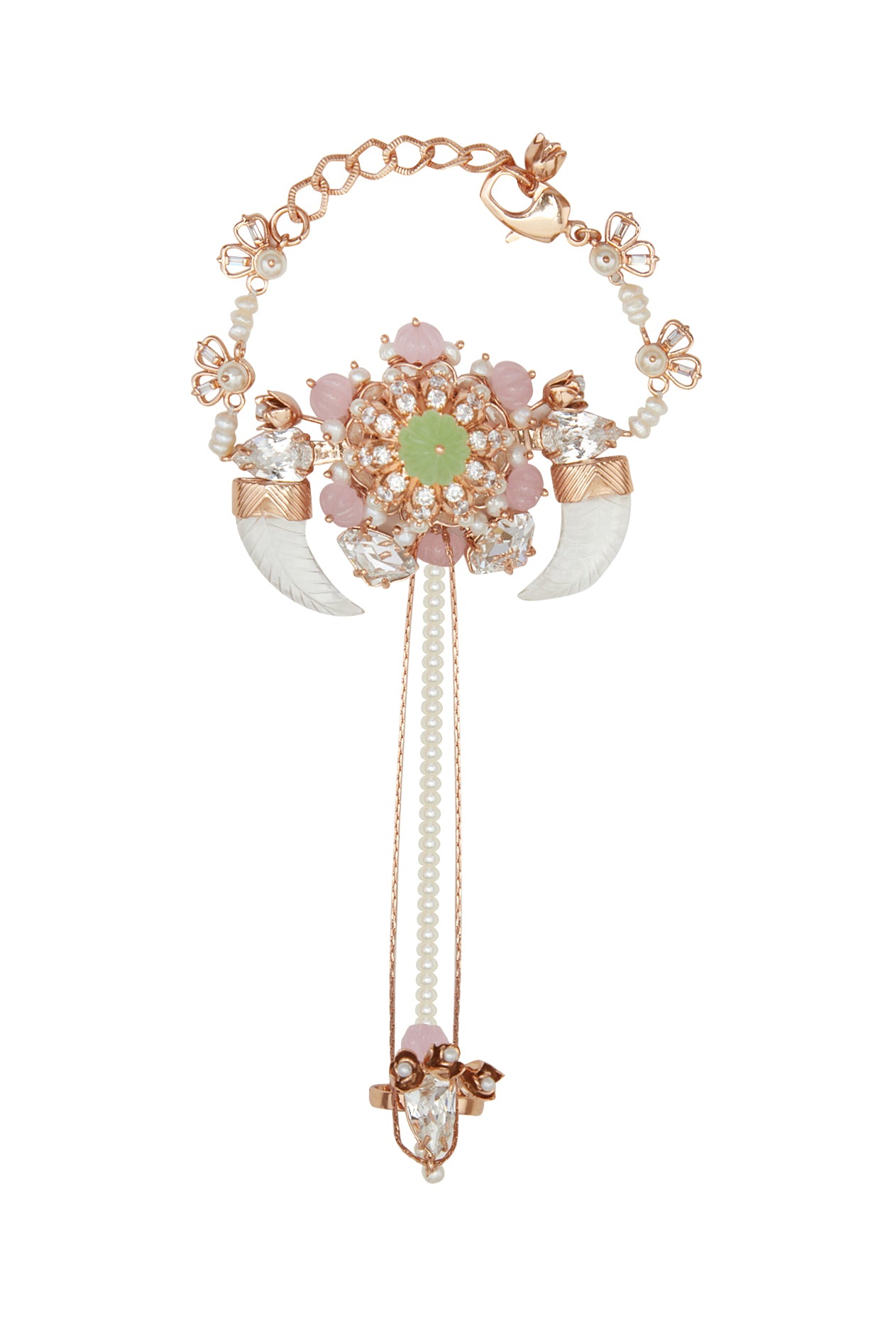 Rose Gold Finish Freshwater Pearls Hand Harness