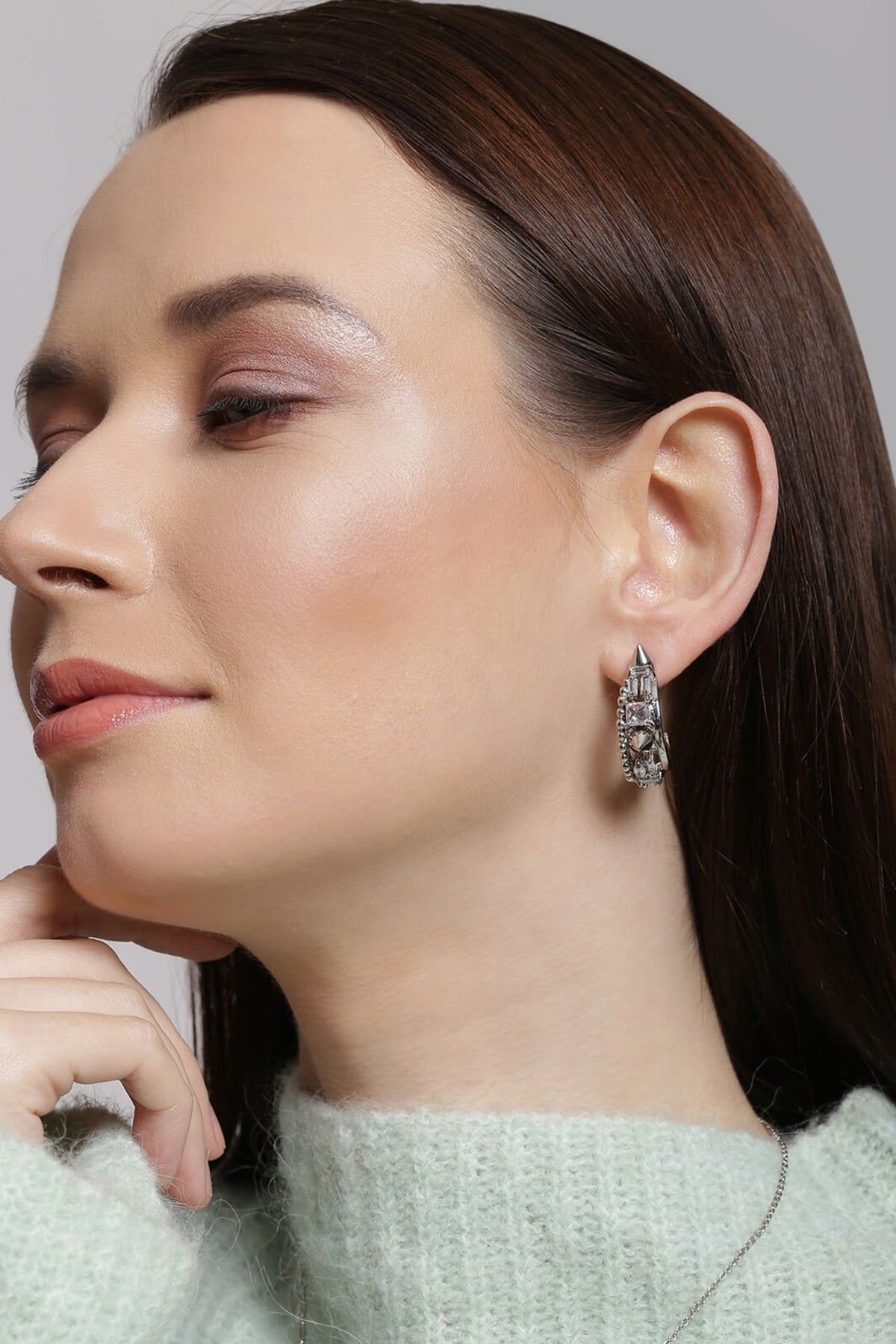 Silver Finish Swarovski Crystal Hoop Earrings