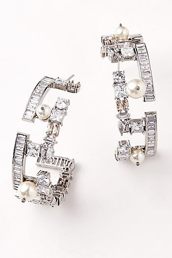 Silver Plated Swarovski Crystal Hoop Earrings