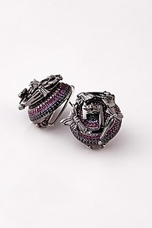Gunmetal Plated Multi Colored Stone Earrings