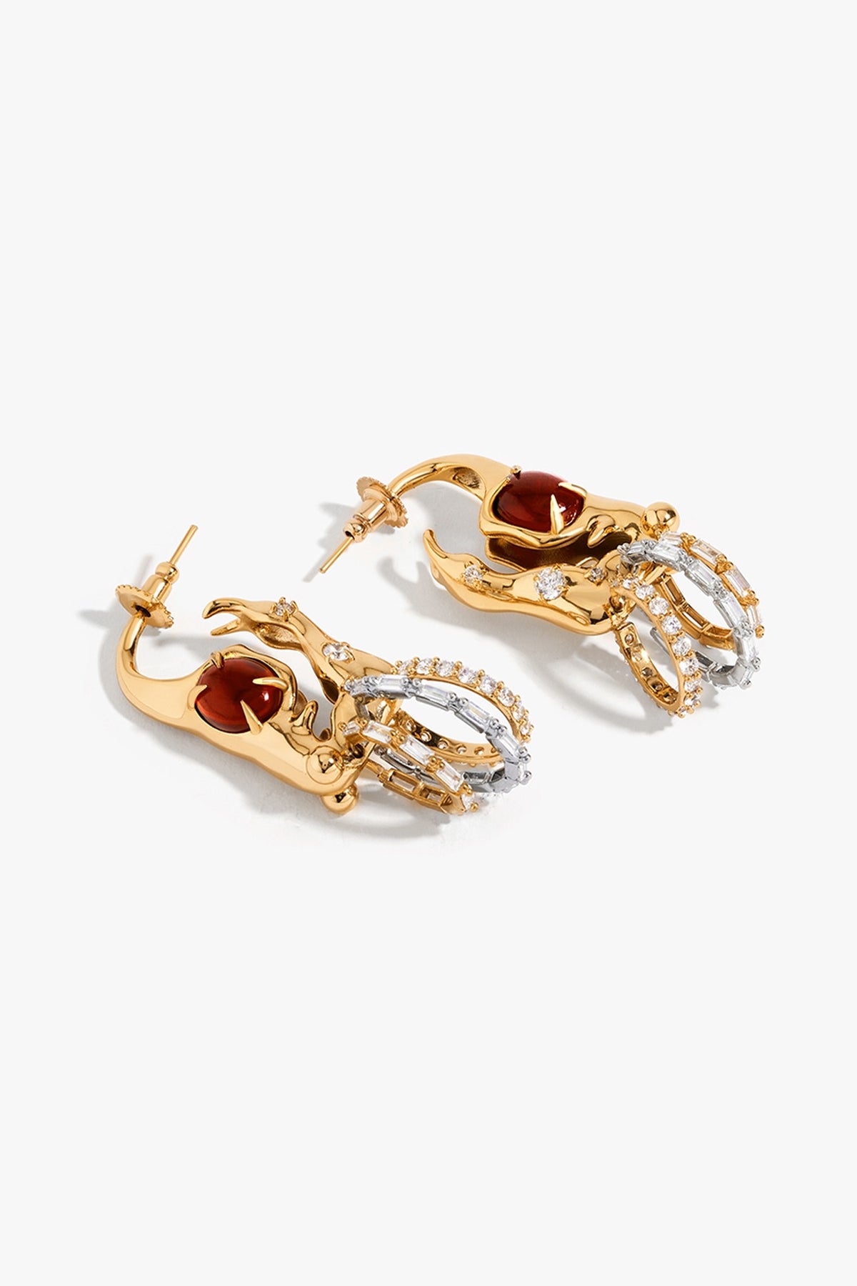 Gold Plated Crimson Crystal & Cubic Zirconia Stud Earrings