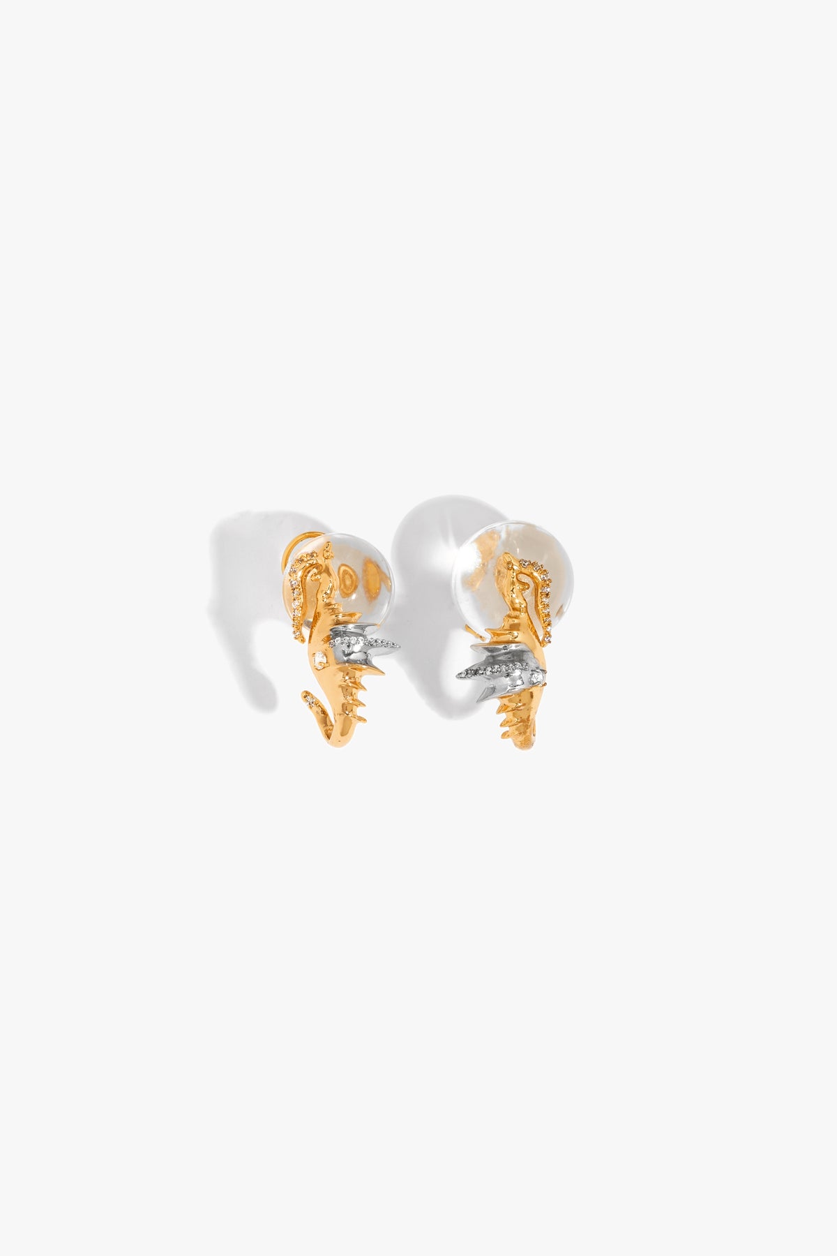 Two Tone Finish Cubic Zirconia & Pearl Seahorse Stud Earrings