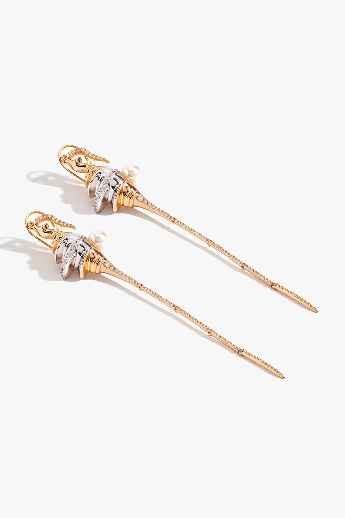 Two Tone Finish Moonstone & Cubic Zirconia Spiral Earrings