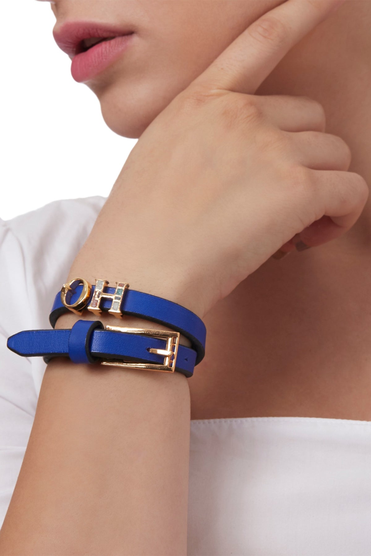 Gold Plated Leather OH Bracelet