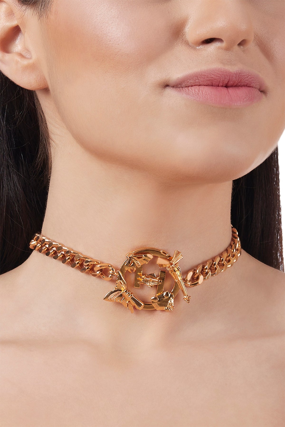 Gold Plated Textured Choker Necklace