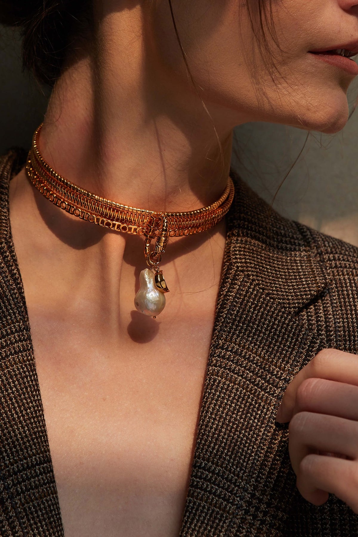 Gold Plated Pearl Choker Necklace