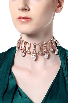 Rose Gold Plated Choker Necklace With Swarovski Stones