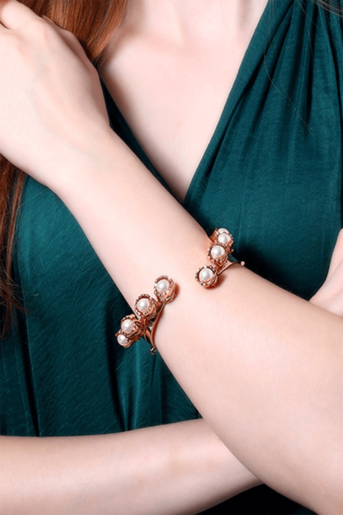 Rose Gold Plated Handcrafted Pearl Cuff Bracelet