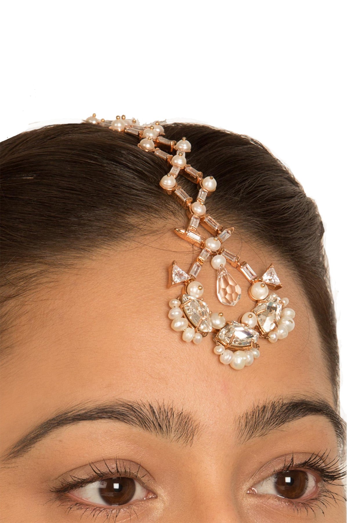 Rose Gold Plated Pearl Maang Tikka