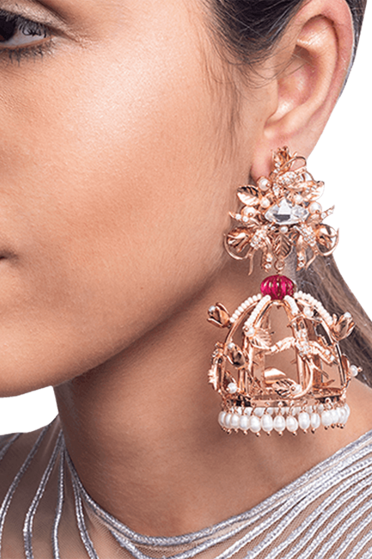 Rose Gold Plated Pearl & Swarovski Dangler Earrings