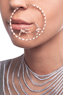 Rose Gold Plated Pearl & Swarovski Nose Ring