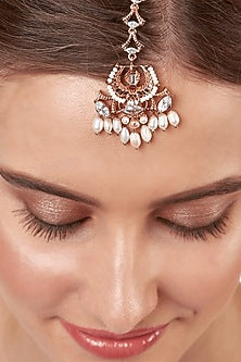 Rose Gold Plated Swarovski Crystal Maang Tikka