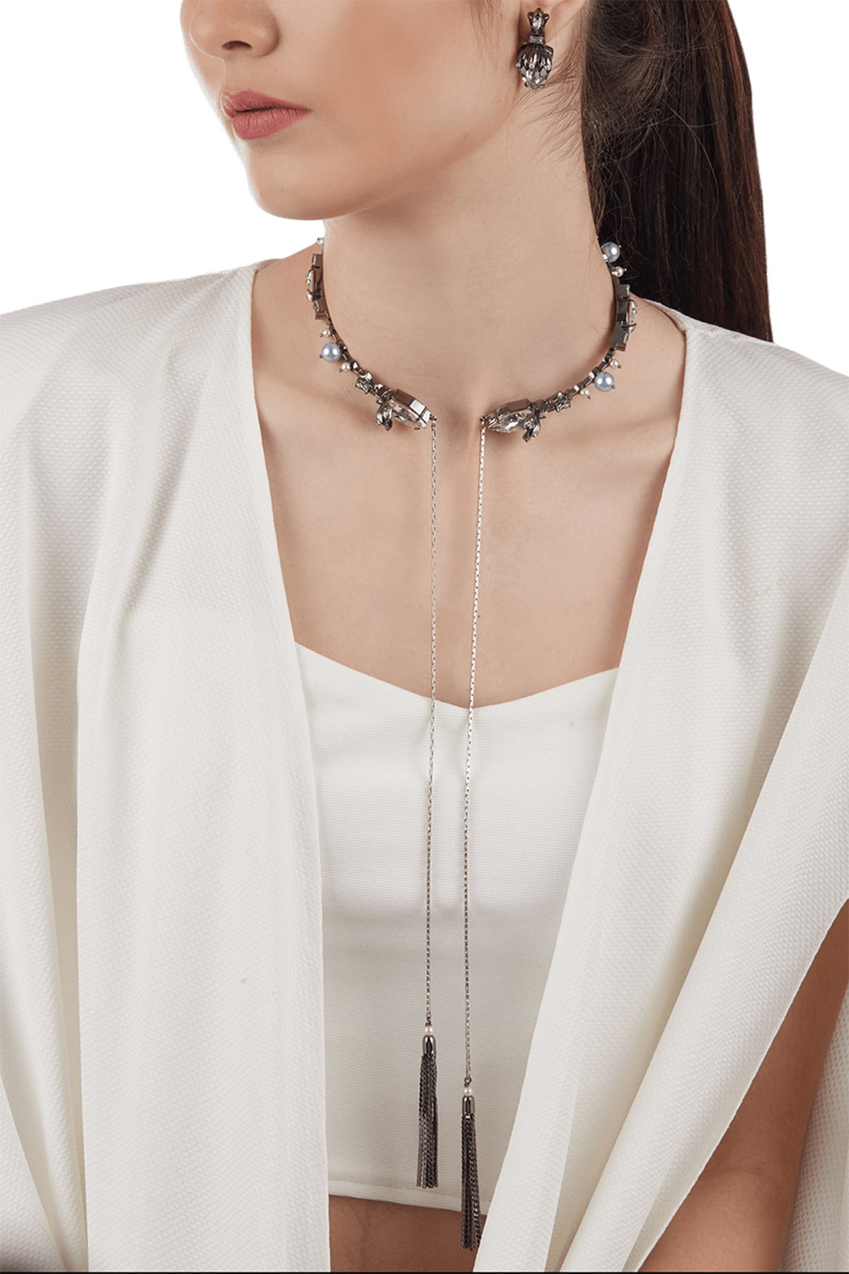 Gun Metal Finish Swarovski Crystals Choker Necklace